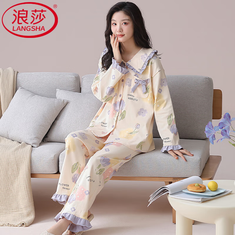 ���ڲ�������ɯ��LangSha��˯��Ů�����¿�100%�������м�ԼŮʿ�Ҿӷ����俪��ӡ��˯����װ ��100%���ޡ�281196 L