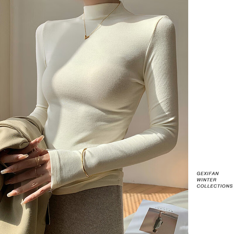 浪莎【两件装】打底衫女内搭可外穿洋气2025秋季新款半高领德绒上衣  白色+咖色 【双面德绒加厚防寒】 均码 【建议：70-140斤】