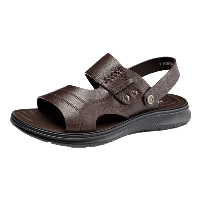 奧康官方?jīng)鲂?真皮舒適沙灘鞋子潮流涼拖鞋休閑兩用頭層牛皮男鞋 棕色 T243721009 42 260mm