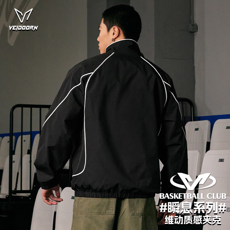 维动(VEIDOORN)夹克服外套瞬息款美式运动外套男赴战夹克潮流休闲男士上衣开衫 赴战球员同款/黑 XL