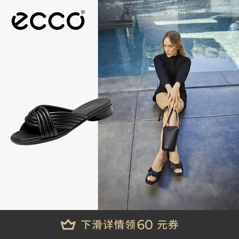 愛步（ECCO）涼鞋女 25年夏季新款低跟一字帶時裝涼鞋 雕塑233813 黑色38