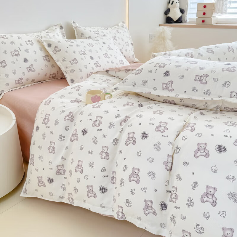 软贝小清新被套单人床单款宿舍三件套四季通用被罩四件套 喜气洋洋 床单款 2.0m四件套(被套200*230cm