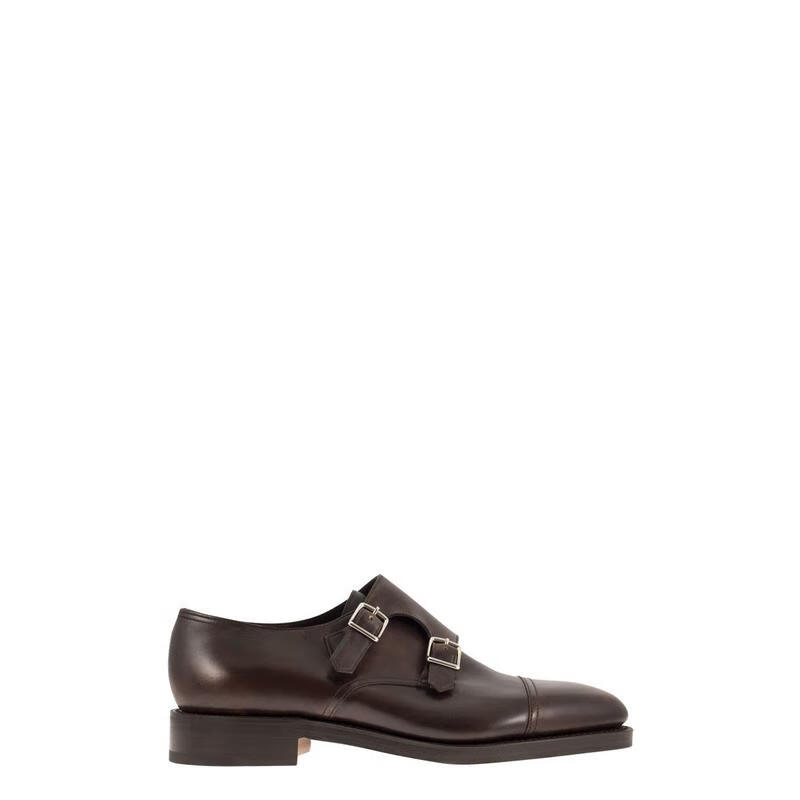 JOHN LOBB男鞋小牛皮双扣设计商务休闲鞋防水耐磨真皮男士鞋 棕色 40