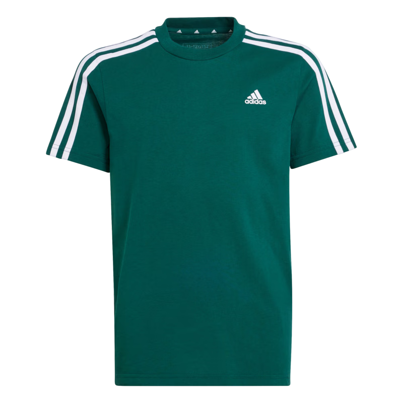 adidas大童休閑三條紋純棉上衣圓領(lǐng)短袖T恤夏季阿迪達(dá)斯輕運(yùn)動(dòng)   森林綠/白色   140