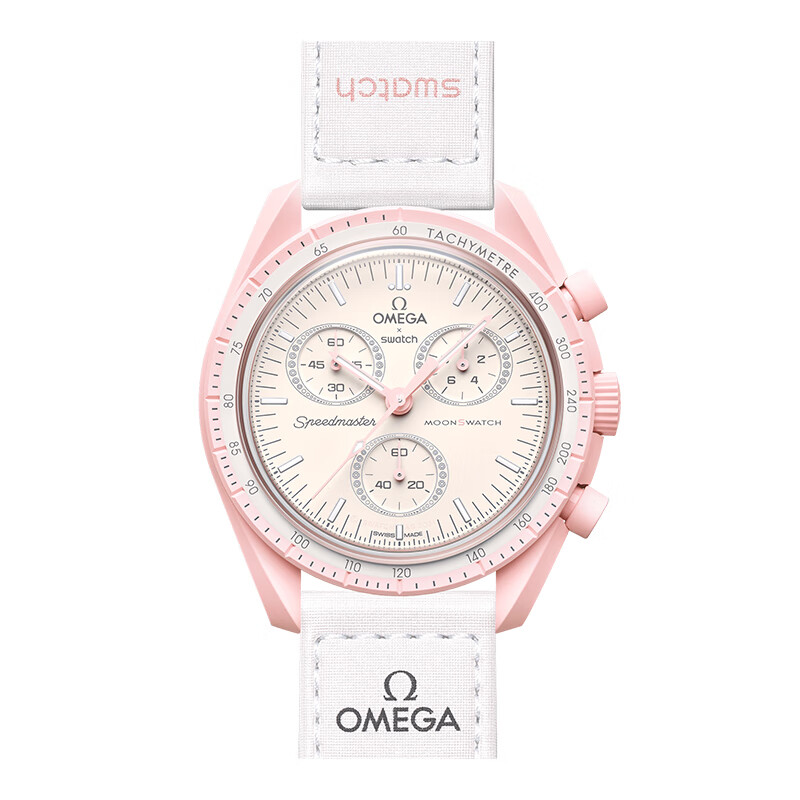 斯沃琪 x 欧米茄联名 行星系列金星粉白色表盘石英机芯瑞表42mm男女同款