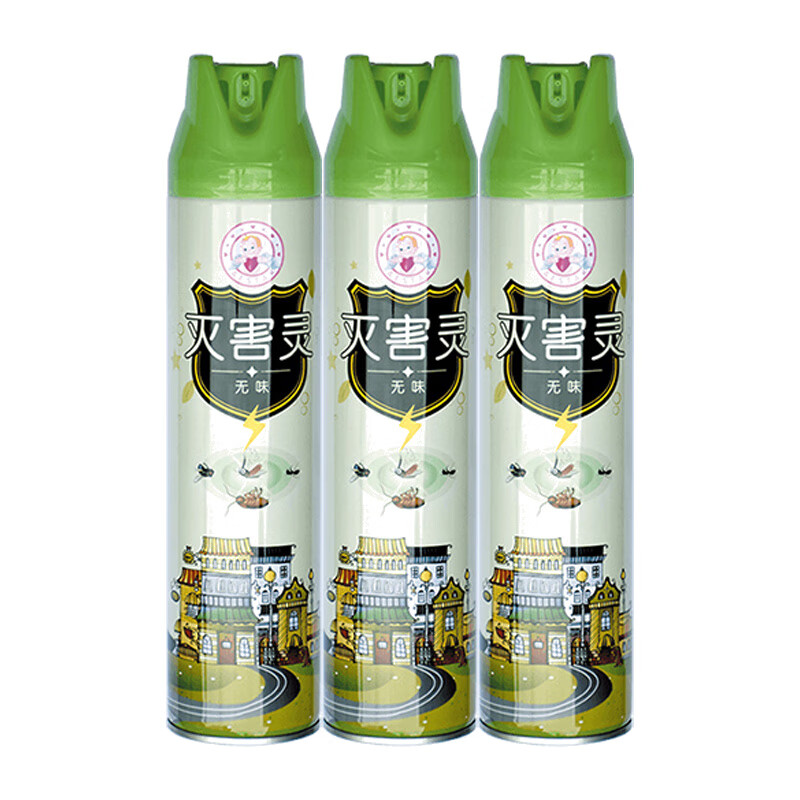 滅害靈 綠瓶環(huán)保600ml無味殺蟲劑氣霧劑室內(nèi)蚊子蟑螂強效噴霧驅(qū)蚊家用 無味600ml*3瓶