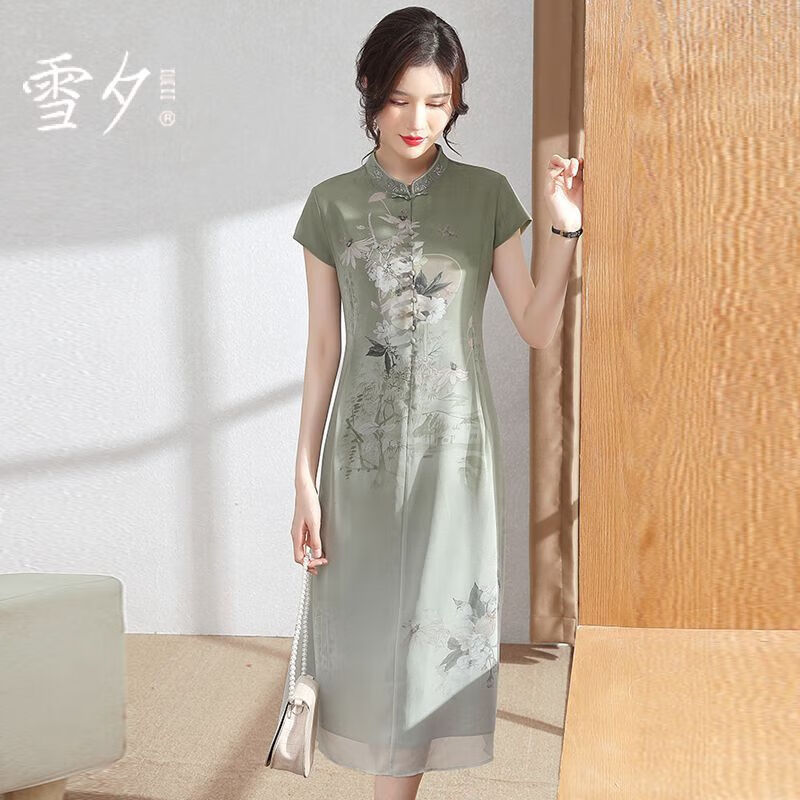 雪夕（XUEXI）媽媽裝中國風長裙子媽媽中老年女裝夏裝2024新款中老年人連衣裙