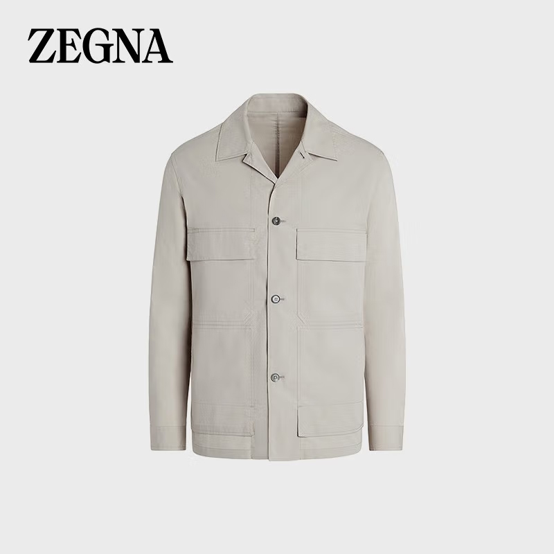 杰尼亚（Zegna） 22春夏 男士灰白色大版型弹力棉质衬衫外套 UZV41-SOT13-PEB M码