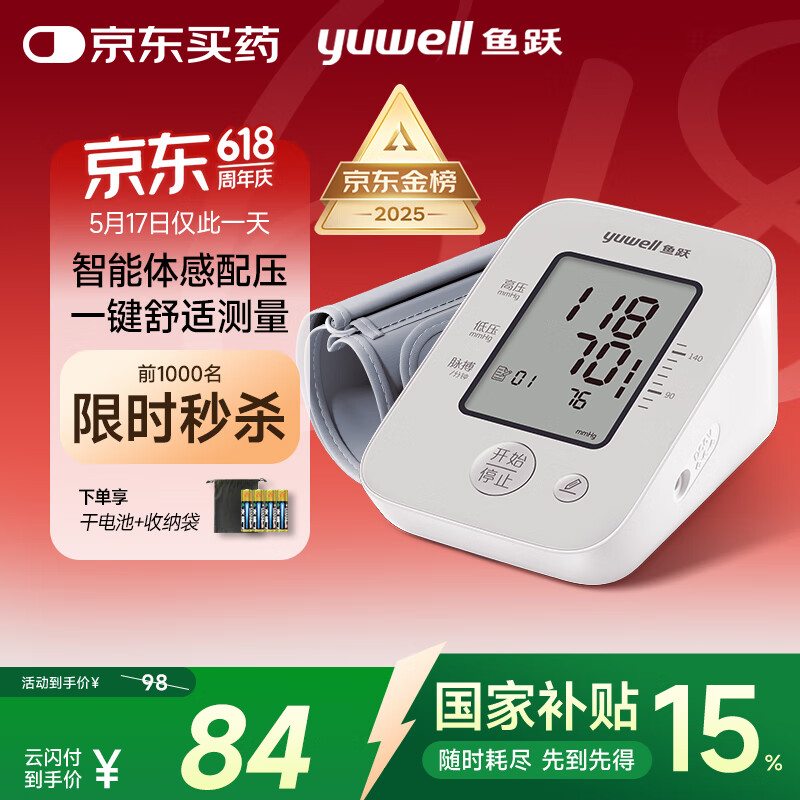 鱼跃（Yuwell）电子血压计血压仪家用血压测量仪医用高精准经典大屏性价比YE660A