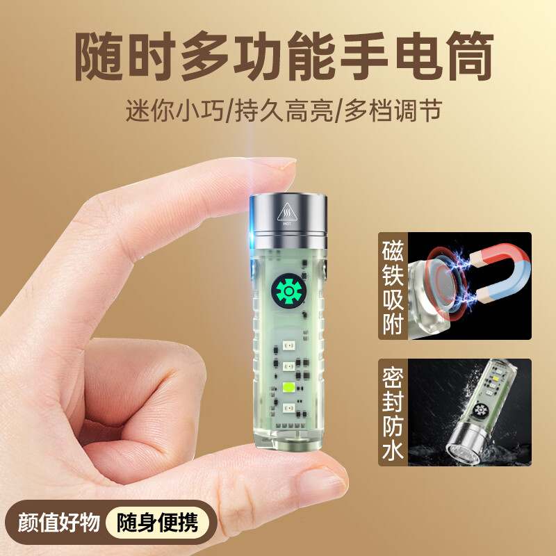 神鱼手电筒强光充电长续航侧灯户外变焦远射家用应急小便携多功能耐用 迷你便携-多档调节