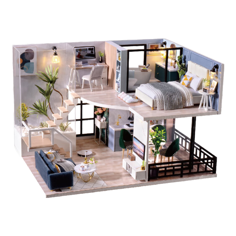 智趣屋 生日礼物diy小屋惬意时光现代轻奢公寓创意拼装模型手工玩具 惬意时光C+防尘罩+音乐+工具