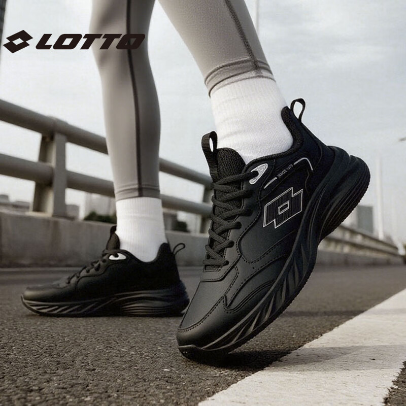 乐途（LOTTO）男鞋运动鞋秋冬加绒防泼水跑步鞋减震厚底休闲鞋慢跑鞋男鞋训练鞋 黑色·男女同款【防泼水皮面】 42