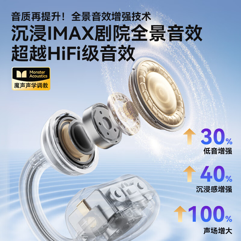 魔声(Monster)Open Ear AC226开放式蓝牙耳机 骨传导概念蓝牙耳机无线夹耳式不入耳耳夹式主动降噪 手机通用 AC226黑色【新款-HIFI零感佩戴】