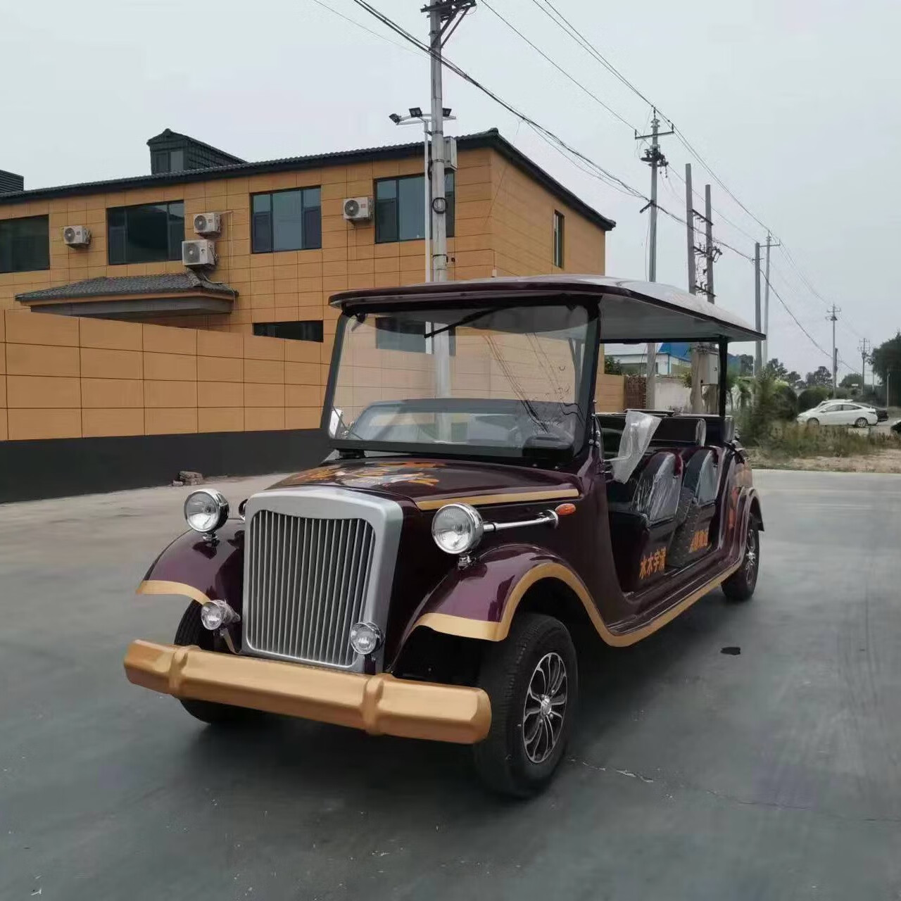 德瑞尚电动复古老爷车四轮车全封闭亲子车旅游酒店接待摆渡 红色5座