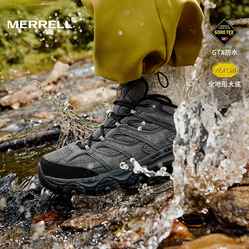 迈乐（Merrell）户外减震徒步鞋MOAB3 GTX防水低帮透气轻量舒适耐磨防滑登山鞋 J035799 灰（男） 42