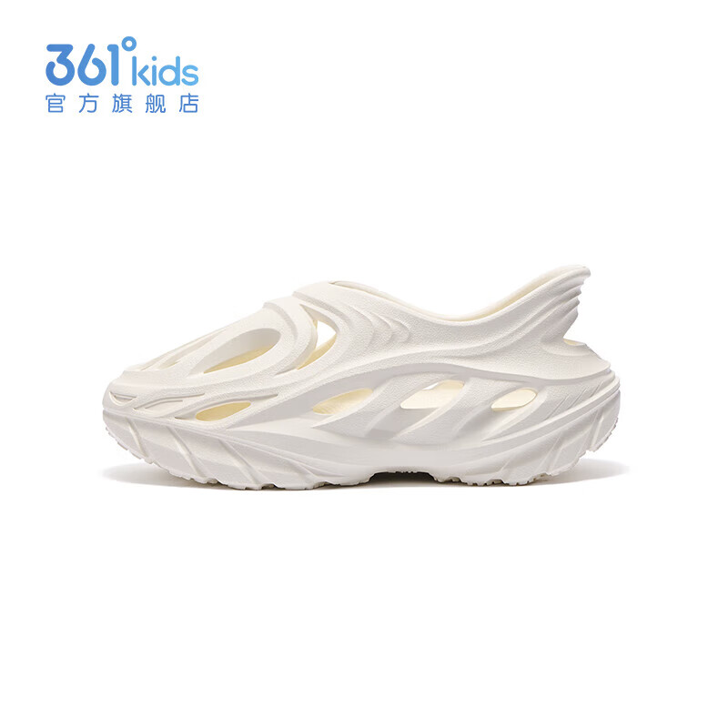 361°童鞋男女童沙滩凉鞋洞洞鞋年夏季新款中大童鞋子 羽毛白 34