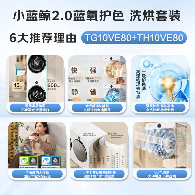 小天鹅(LittleSwan)【不可延迟发货】洗衣机滚筒 全自动10KG 纯平全嵌 微净泡顽渍净 1.15洗净比智能投放 以旧换新 洗烘套装 TG10VE80+TH10VE80
