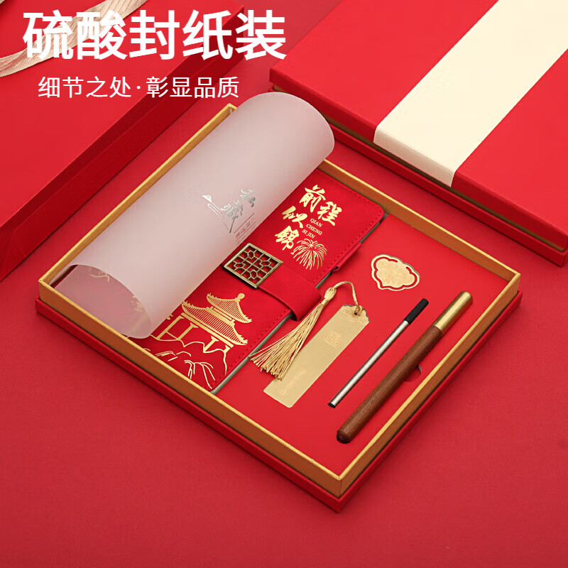 新彩汇金榜题名礼盒升学宴礼物中考仪式感2025年高考后祝福伴手礼成人礼18岁送男女生笔记本学生加油励志 中国红六件套 未来可期