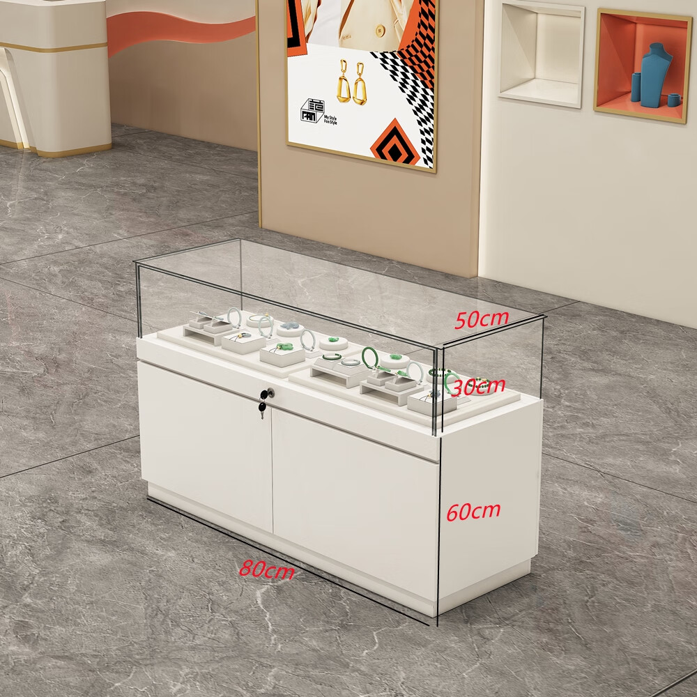 JPHZNB商場珠寶首飾展示柜手機(jī)眼睛店玻璃展柜產(chǎn)品陳列柜博物館文物展臺 80*50*90抽拉白 加燈聯(lián)系客服