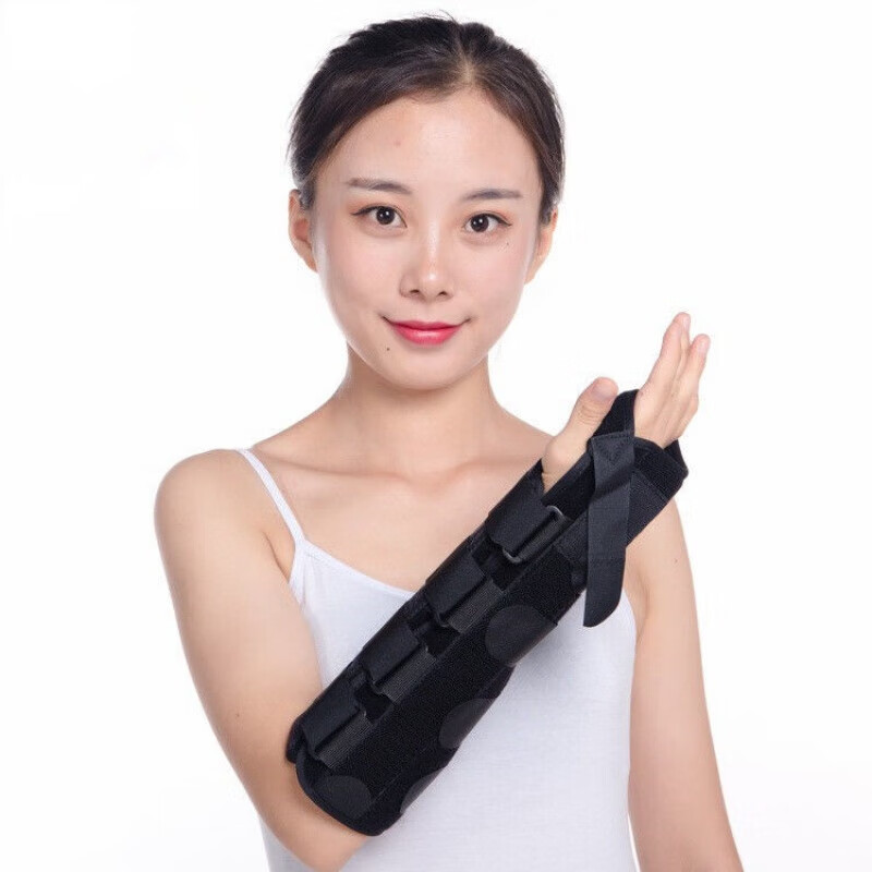 通用加长腕骨固定带前臂超关节支具小臂桡骨手腕夹板护具支架护托 黑色加强固定 左手 小号S(100斤以下)