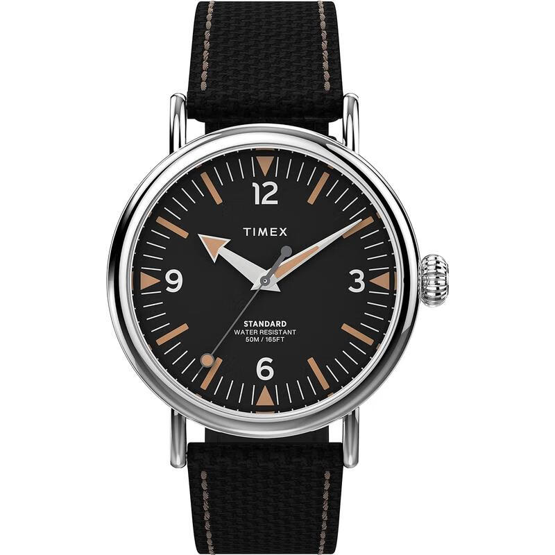 天美時（TIMEX）男士mm多功能腕表 黑色布帶夜光簡約時尚手表 Black/Black/Silver-Tone