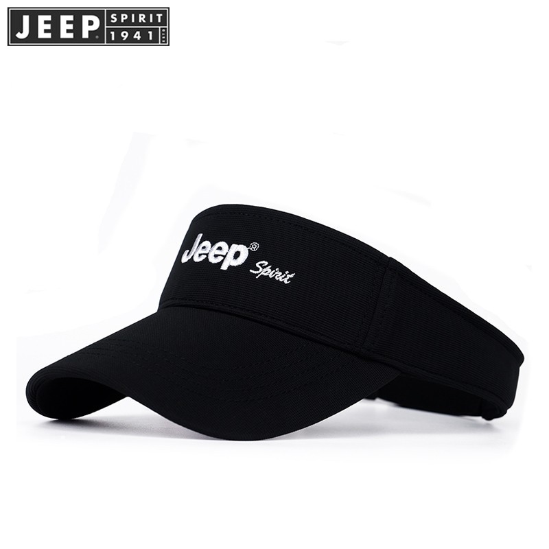 Jeep 空顶帽跑步运动男女夏天防晒遮阳帽马拉松鸭舌太阳帽子 黑色 均码