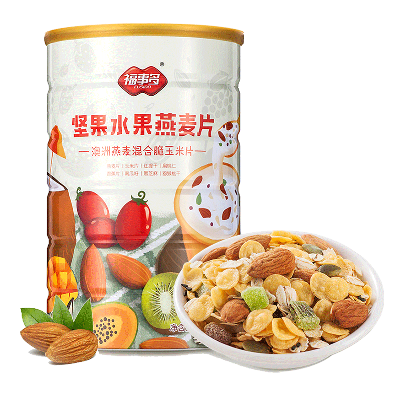 福事多堅(jiān)果水果燕麥片1kg/桶營(yíng)養(yǎng)早餐五谷健身代餐麥片沖泡即食休閑零食