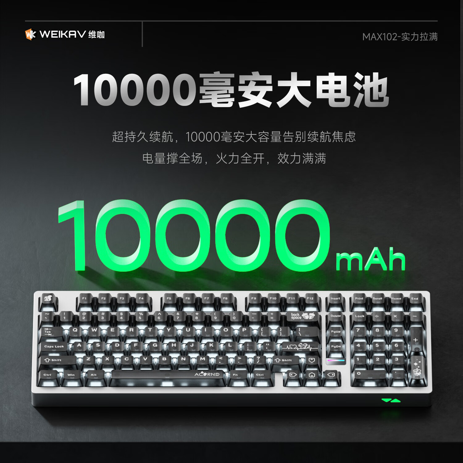 维咖（weikav）MAX102三模客制化机械键盘金属铝坨坨套件 磁吸碰针快拆 空格5灯珠 220目阳极电泳 电竞游戏键盘 MAX102-电泳白-黑透白字-生椰轴