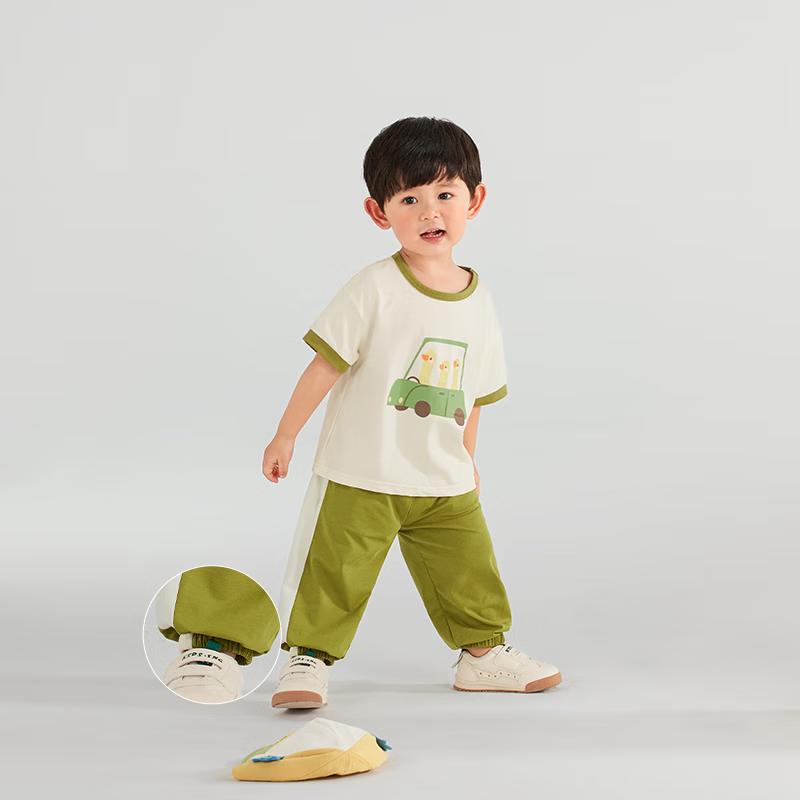 JELLYBABY男童潮帅气时髦套装小童夏季短袖抗菌两件套宝宝衣服儿童夏装男孩 浅蓝 80 CM