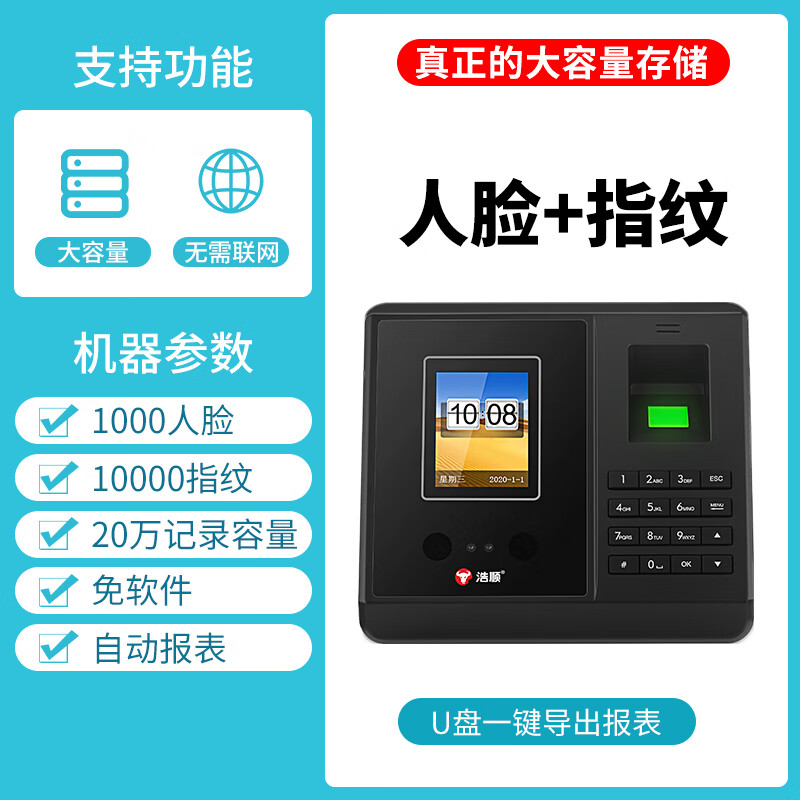 浩順員工打卡考勤機(jī)人臉識(shí)別C39TW指紋云考勤面部識(shí)別多地簽到公司上下班智能卡機(jī)刷臉人臉指紋識(shí)別考 款_人臉+指紋【秒識(shí)別_無(wú)需網(wǎng)絡(luò)_自動(dòng)生成報(bào)表】 標(biāo)配