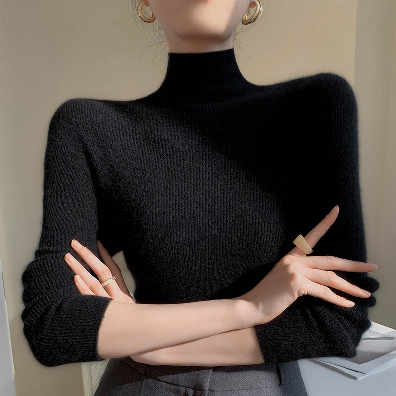 香影纯秋冬新款半高领针织衫女修身显瘦气质洋气打底衫女内搭长袖毛衣女 优雅米驼色 XL (建议115-125斤)