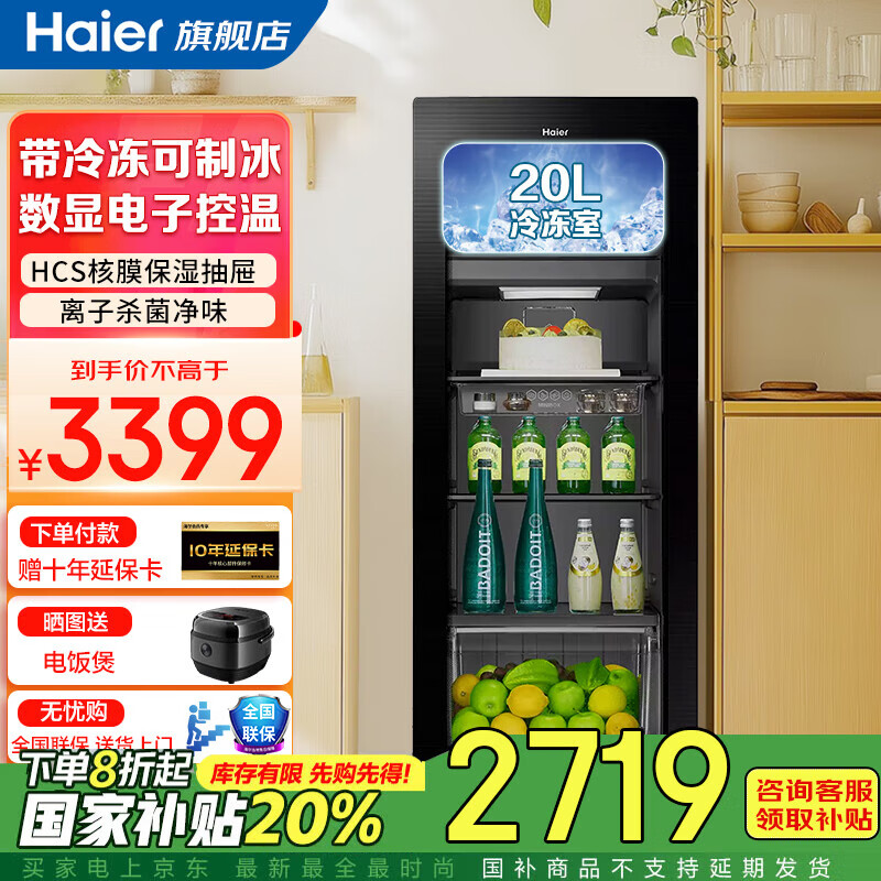 海爾（Haier）冰吧【獨(dú)立冷凍區(qū)】家用客廳冷藏柜紅酒柜冷凍展示柜辦公室冰箱茶葉水果保鮮柜現(xiàn)貨速發(fā) 167升快捷制冰丨冷凍區(qū)丨離子殺菌丨防霧 167L