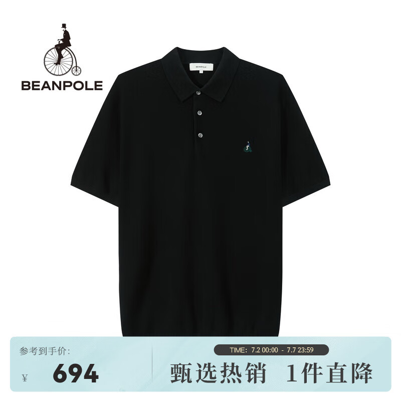 beanpole【新品】滨波 2025春夏男士韩系时尚休闲短袖针织polo衫 黑色 L 180/96A
