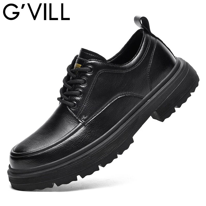贵之步G'VILL 男鞋秋冬季男士休闲皮鞋时尚运动休闲鞋百搭舒适旅游鞋子 黑色 (G202) 39 （运动鞋码）