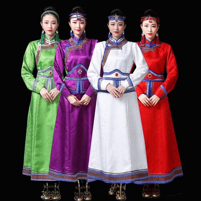 帛雷斯諾蒙古服裝女日常穿袍生活裝長款服成人白色禮服演出表演舞蹈服 綠色 小號建議90-110斤 均碼