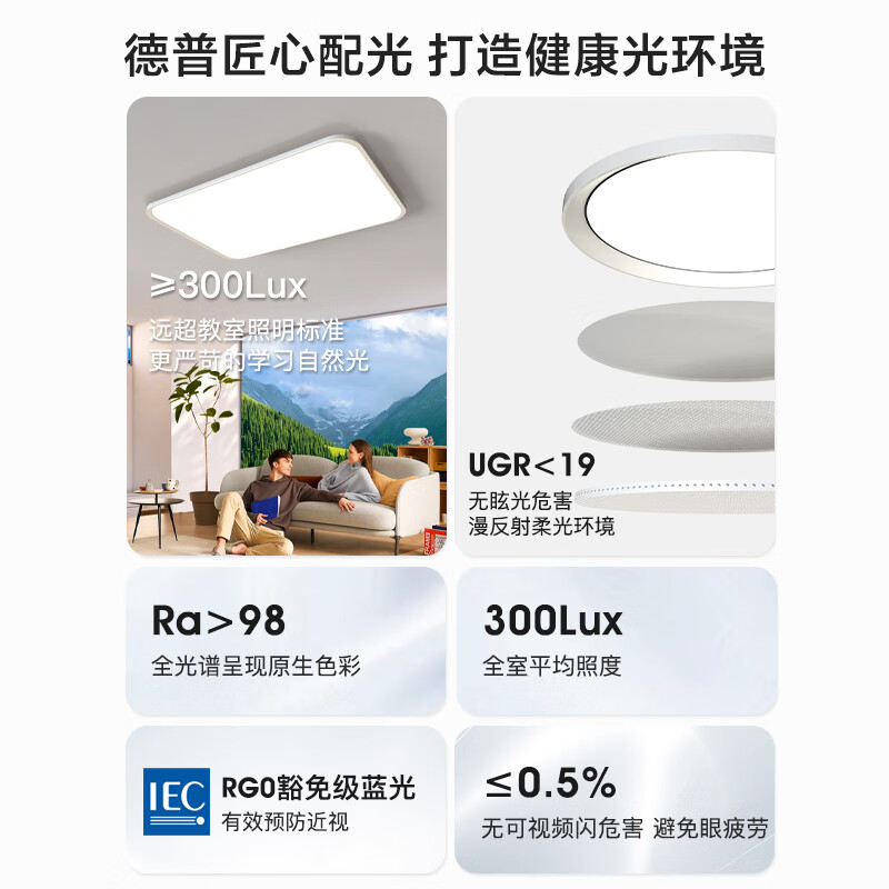 dpdupi德普全光谱护眼智能吸顶灯过道吊灯客厅书房阳台2025年新款卧室灯 适用面积16-22m² 长方形φ90cm