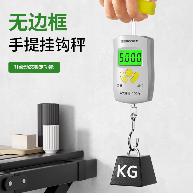 蓉城（RONGCHENG）高精度便攜電子秤小型快遞家用商用吊勾稱(chēng)重鉤彈簧行李稱(chēng)魚(yú)器 人體工程學(xué)手提柄 50kg