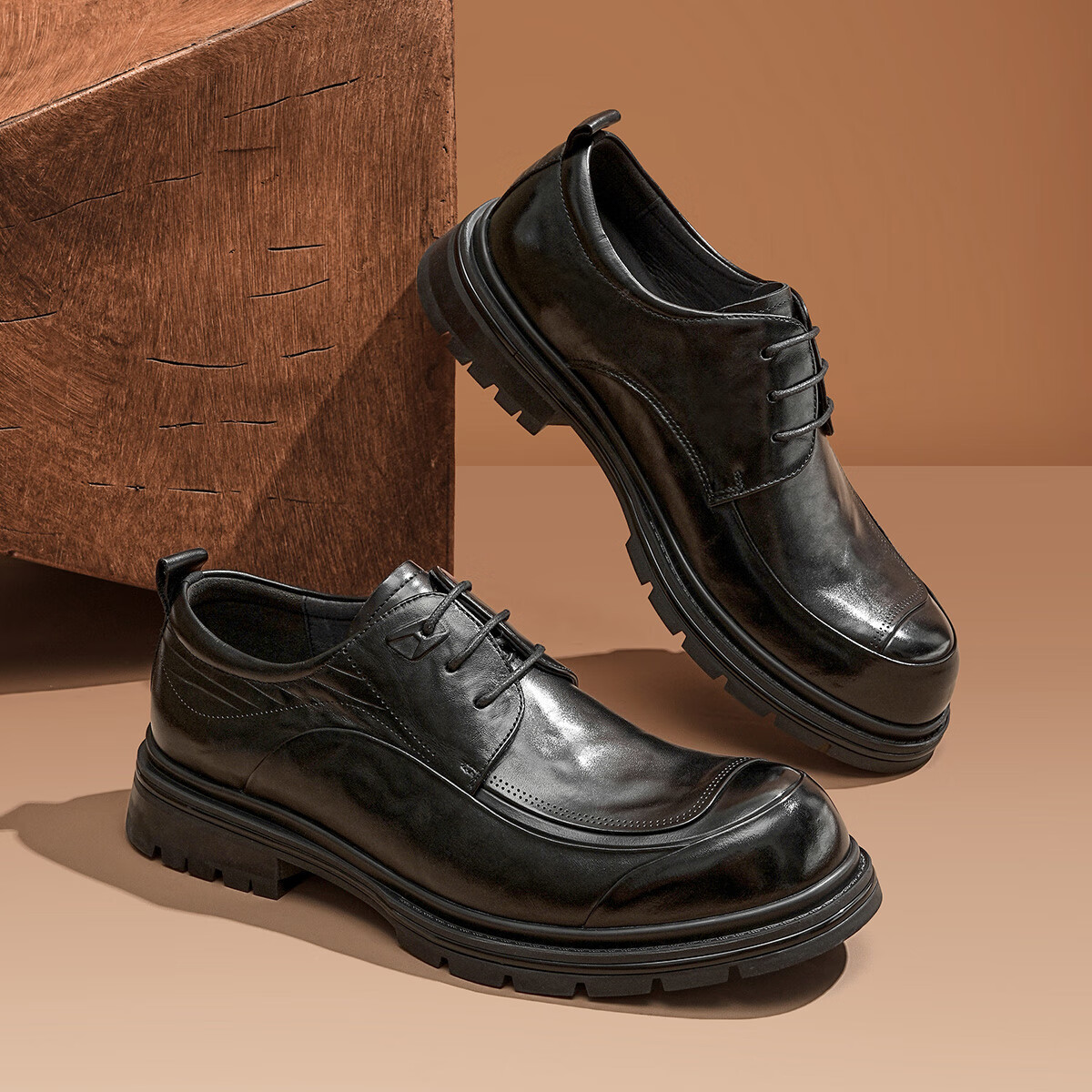 星期六男鞋时尚牛皮商务正装皮鞋男百搭系带休闲皮鞋通勤鞋子男	