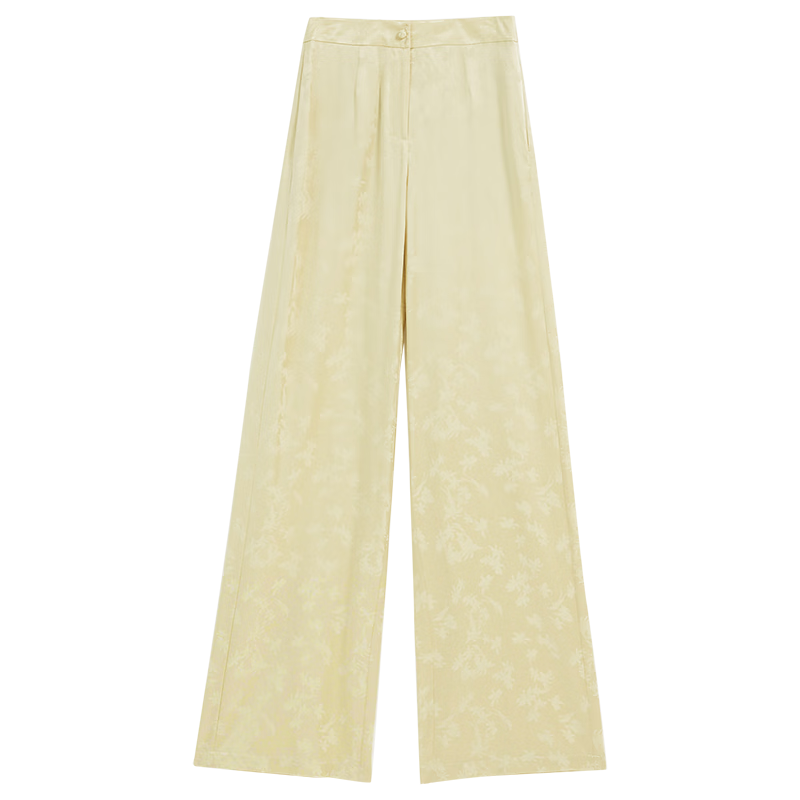 YINER音兒2025年夏季女裝【新中式】盤扣彈力真絲波點(diǎn)提花休閑褲 淺黃綠 S 36