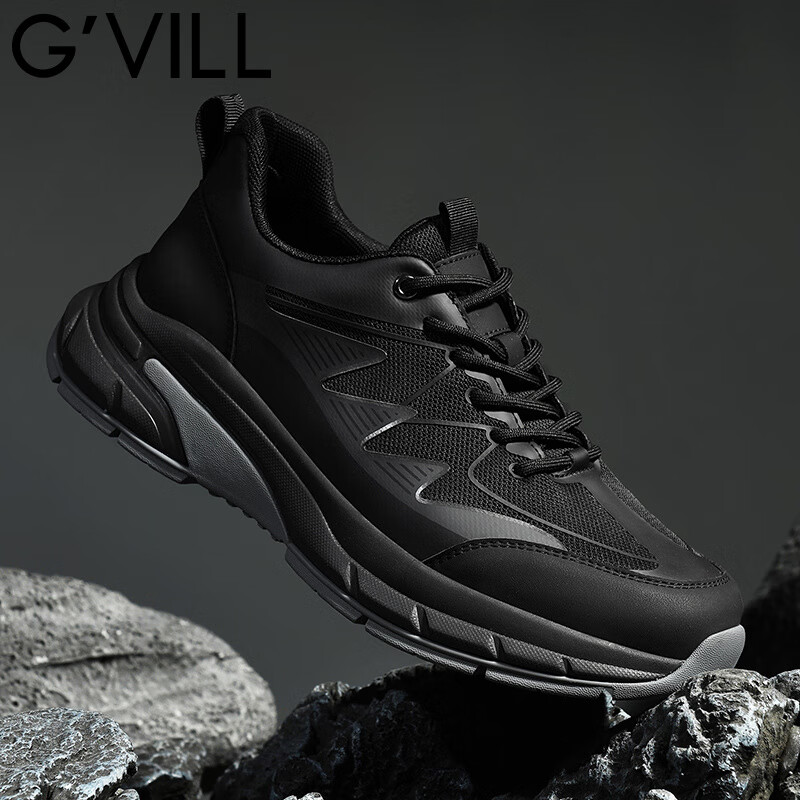 贵之步G'VILL鞋子复古时尚休闲鞋夏季新款男士运动鞋真皮百搭户外跑步鞋 黑色 （G901) 42 （皮鞋码）