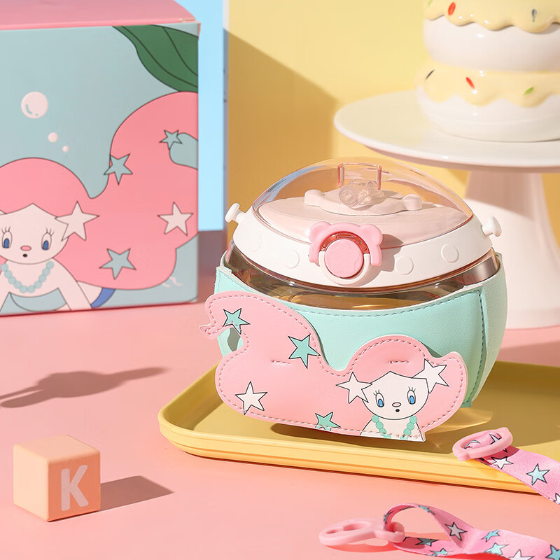 杯具熊（BEDDYBEAR）儿童夏季塑料分仓大容量水杯幼儿园学生吸管杯tritan水壶 动物星球杯-美人鱼800ml