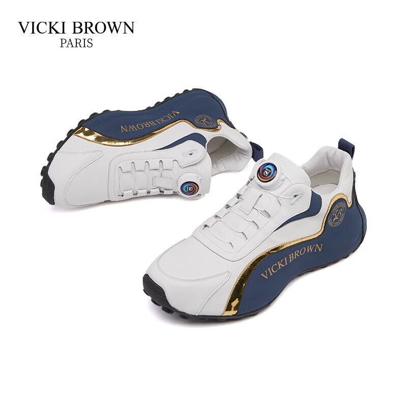 未毕（VICKI BROWN）法国品牌VB男鞋【法奢系列】撞色休闲鞋旋转扣皮鞋防滑厚底老爹鞋 白蓝 43