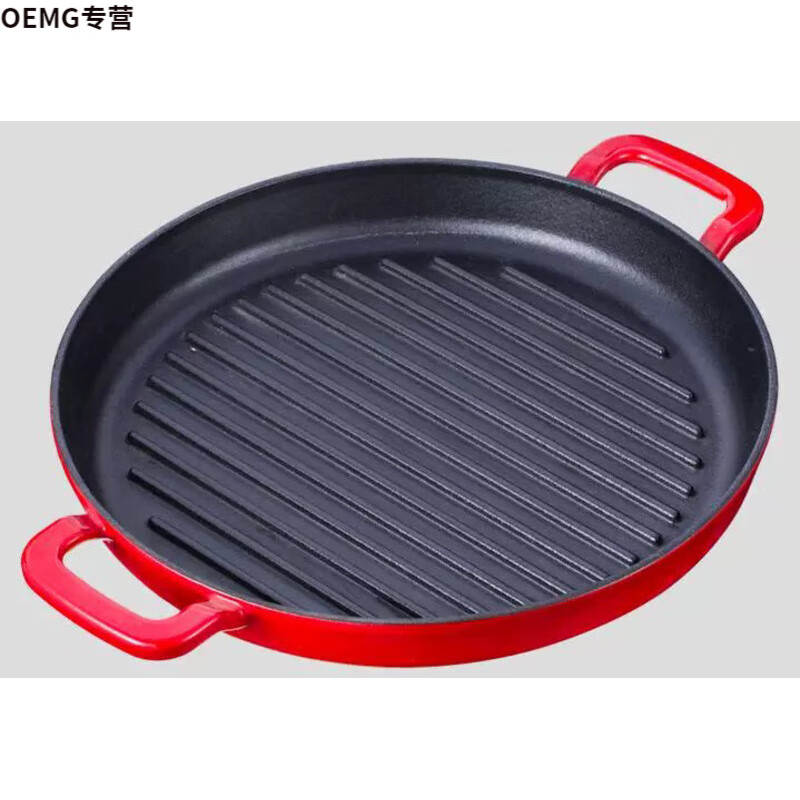 oemg牛排煎锅铸铁三厦黑底釉高品质铸铁珐琅烤盘平底锅牛排煎锅烤肉电