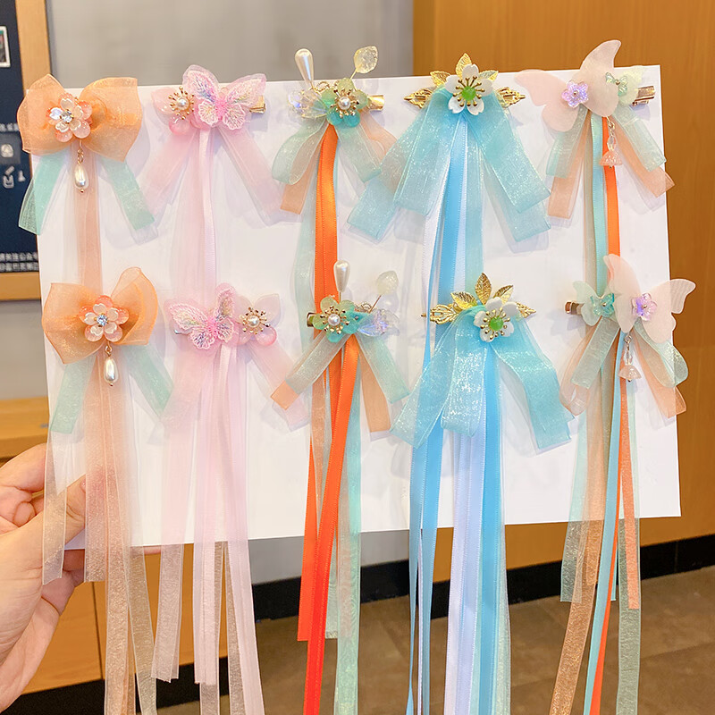 语嬉六一儿童节女童古装汉服头饰古风飘带发夹女孩发卡子中秋发饰公主 2#半夏花开【1对】 无规格