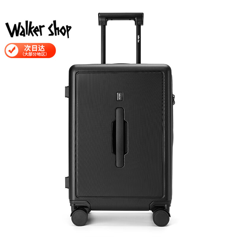 Walker Shop品牌拉链行李箱男女新款可登机商务出差密码轻便拉杆旅行箱子 黑色 20英寸 【可登机】