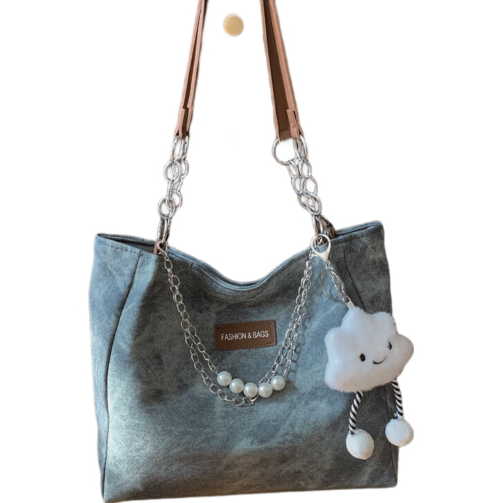 休闲学生软面大容量包包女2025新款夏季上班通勤包时尚单肩斜挎包 蓝色