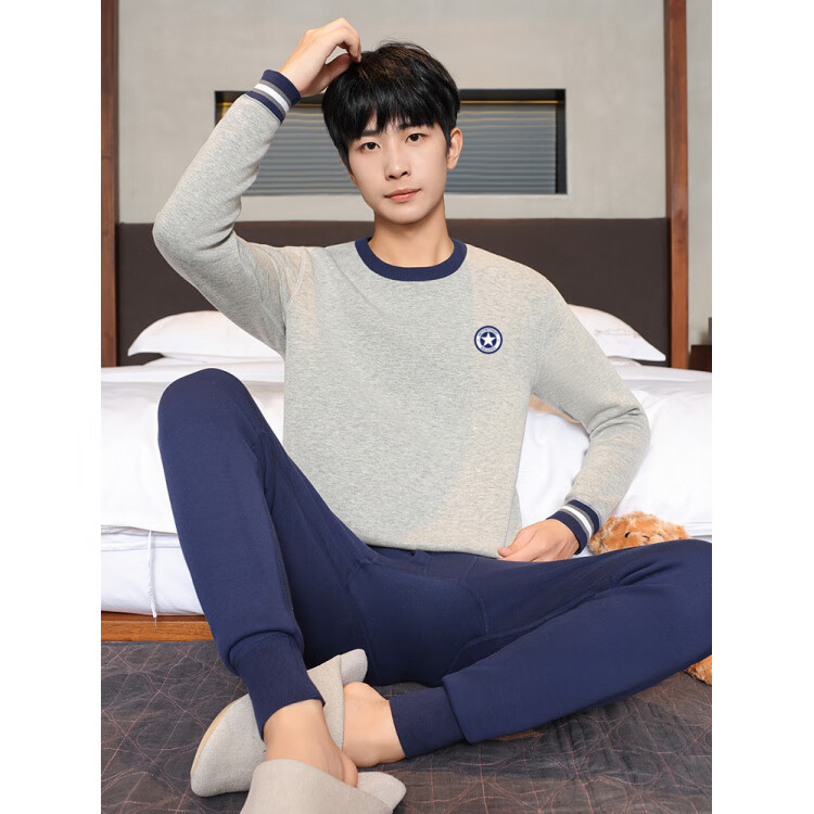 胖东来同款保暖内衣青少年天鹅绒加厚保暖内衣男士套装可以穿在外 8103青灰蓝-熊头 M 165 【80-100斤】