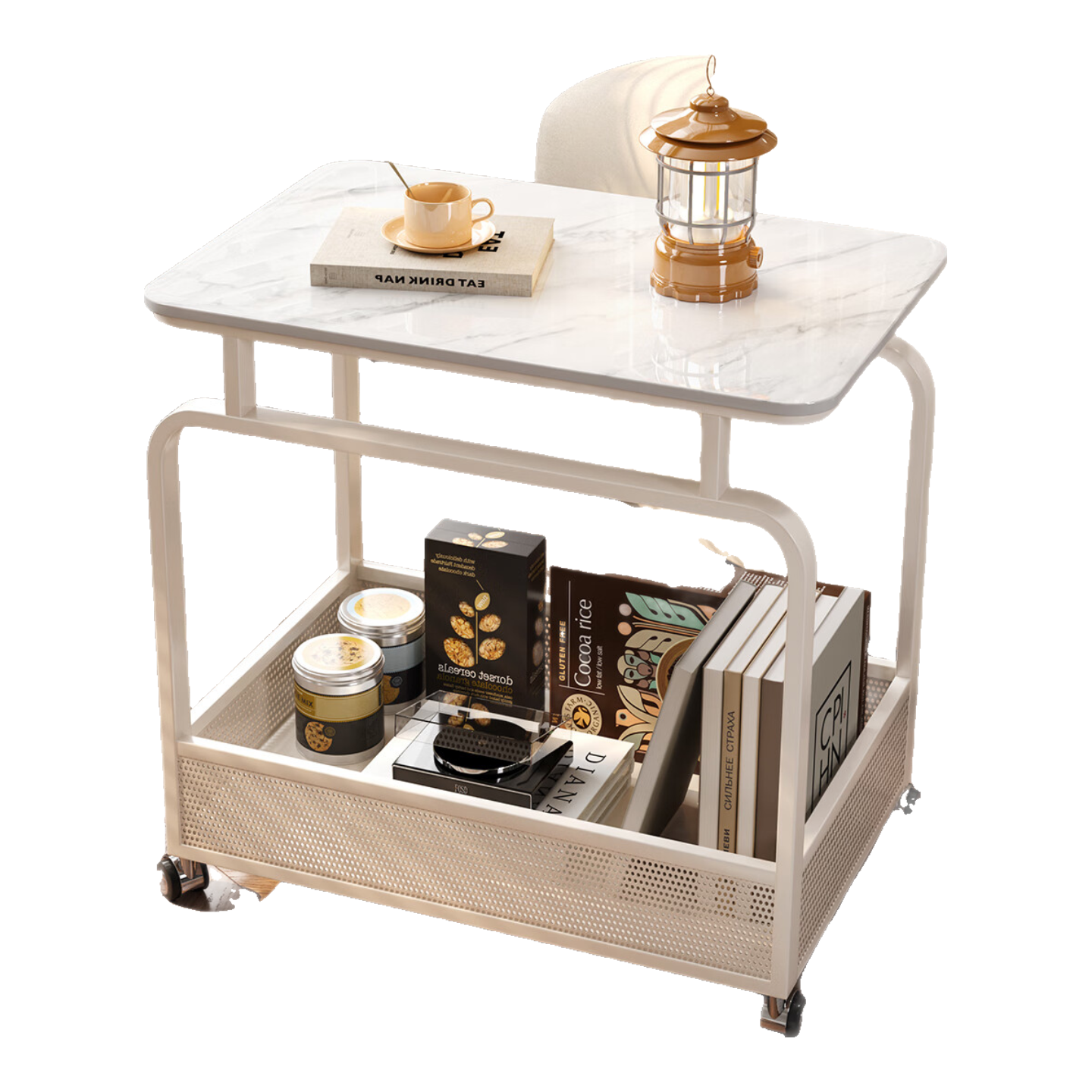 墨素高級(jí)巖板茶幾客廳沙發(fā)茶幾邊桌可移動(dòng)輕奢餐邊柜推車現(xiàn)代簡約茶幾 啞光白巖板置物茶幾【60】 整裝