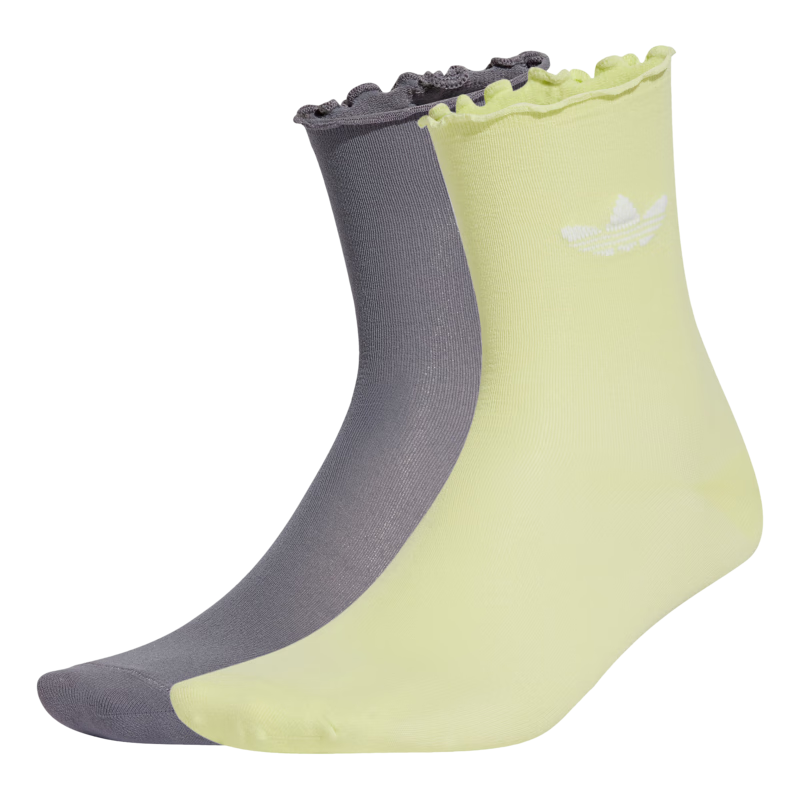 adidas两双装舒适花边袜子女子新款阿迪达斯官方三叶草 浅灰/浅黄   XS  