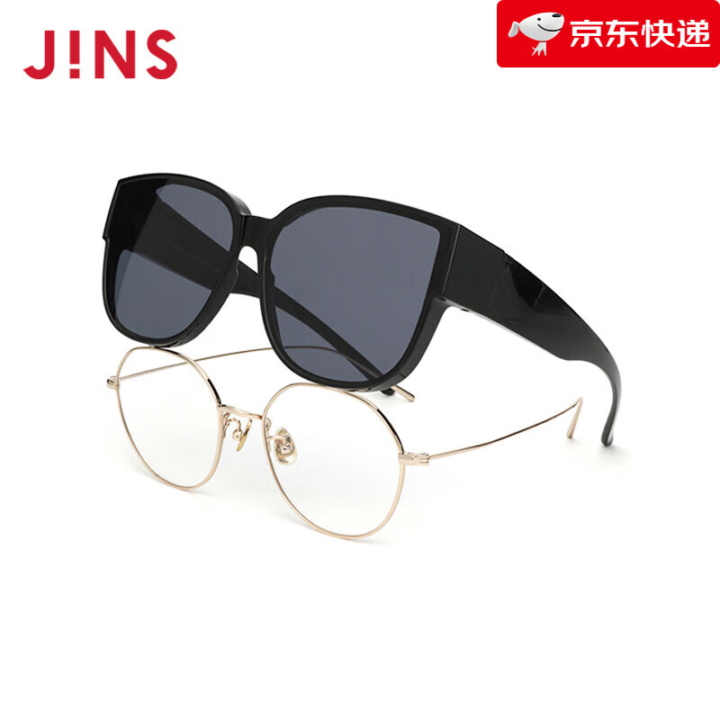 睛姿(JINS)【新品】大框圓框太陽(yáng)鏡套鏡防紫外線(xiàn)墨鏡可套鏡外LRF23A175 LRF23A175復古圓框_黑色
